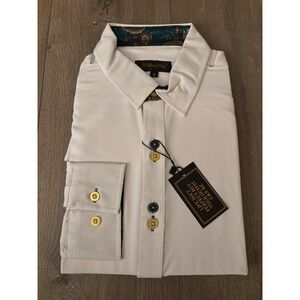 DiBanGu Mens White Dress Shirt Paisley Trim Long Sleeve Button Down Size M NEW